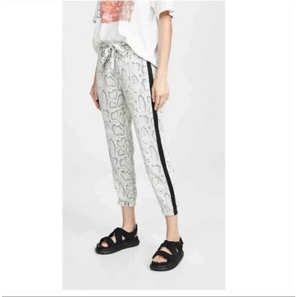 Pam and Gela Joggers Beige Gray Snake Print Pants w/ Belt Women Small (P) Button - Picture 1 of 12